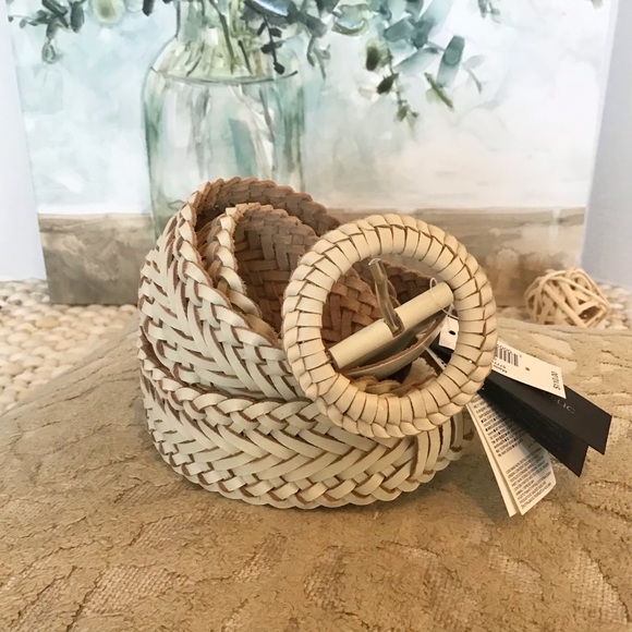 Banana Republic Braided Leather Belt Ivory Maple/Natural Size M, NWT - Picture 3 of 5